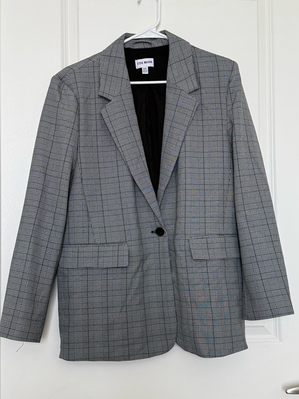 Steve Madden Black and Gray Plaid Blazer